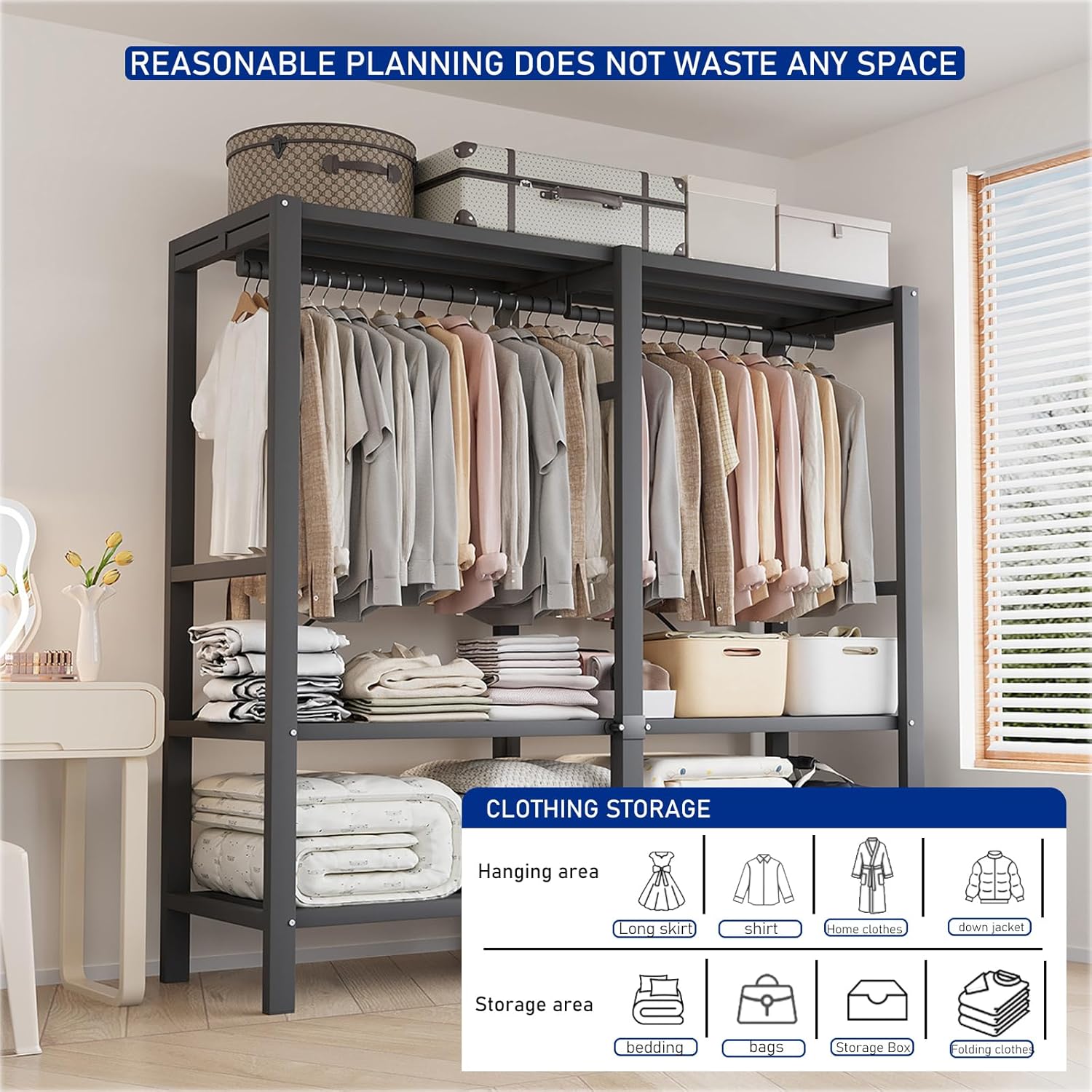 Foldable Portable Wardrobe On Wheels, Freestanding Garment Rack, with Magnetic Door 2000lbs, Heavy Duty Clothes Rack, for Bedroom Closet Systems (Agarwood, 150CM/59IN)