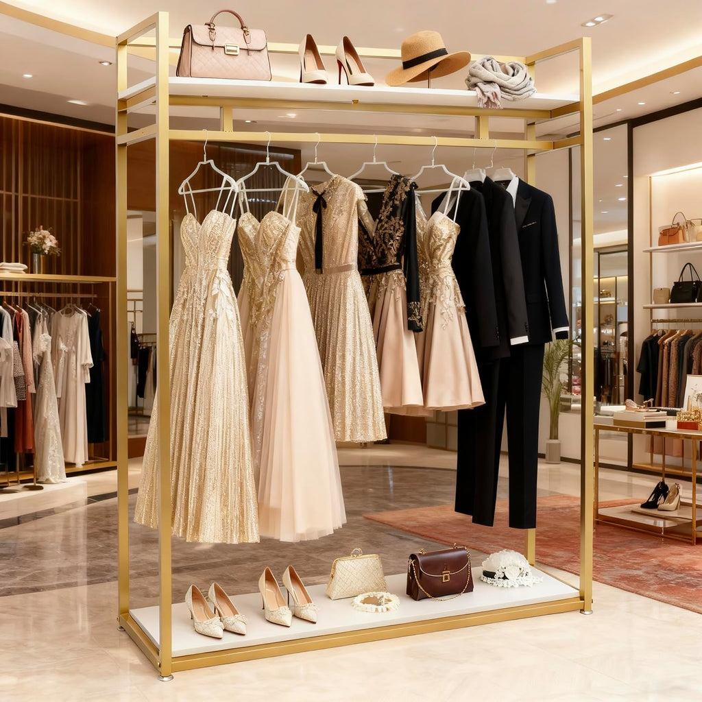 71' Clothing Store Garment Rack with Shelves,Wedding Dress Rack Clothes Retail Display Rack Heavy Duty Commercial, Studio Boutique Racks Shoes Bags Clothes Organizer