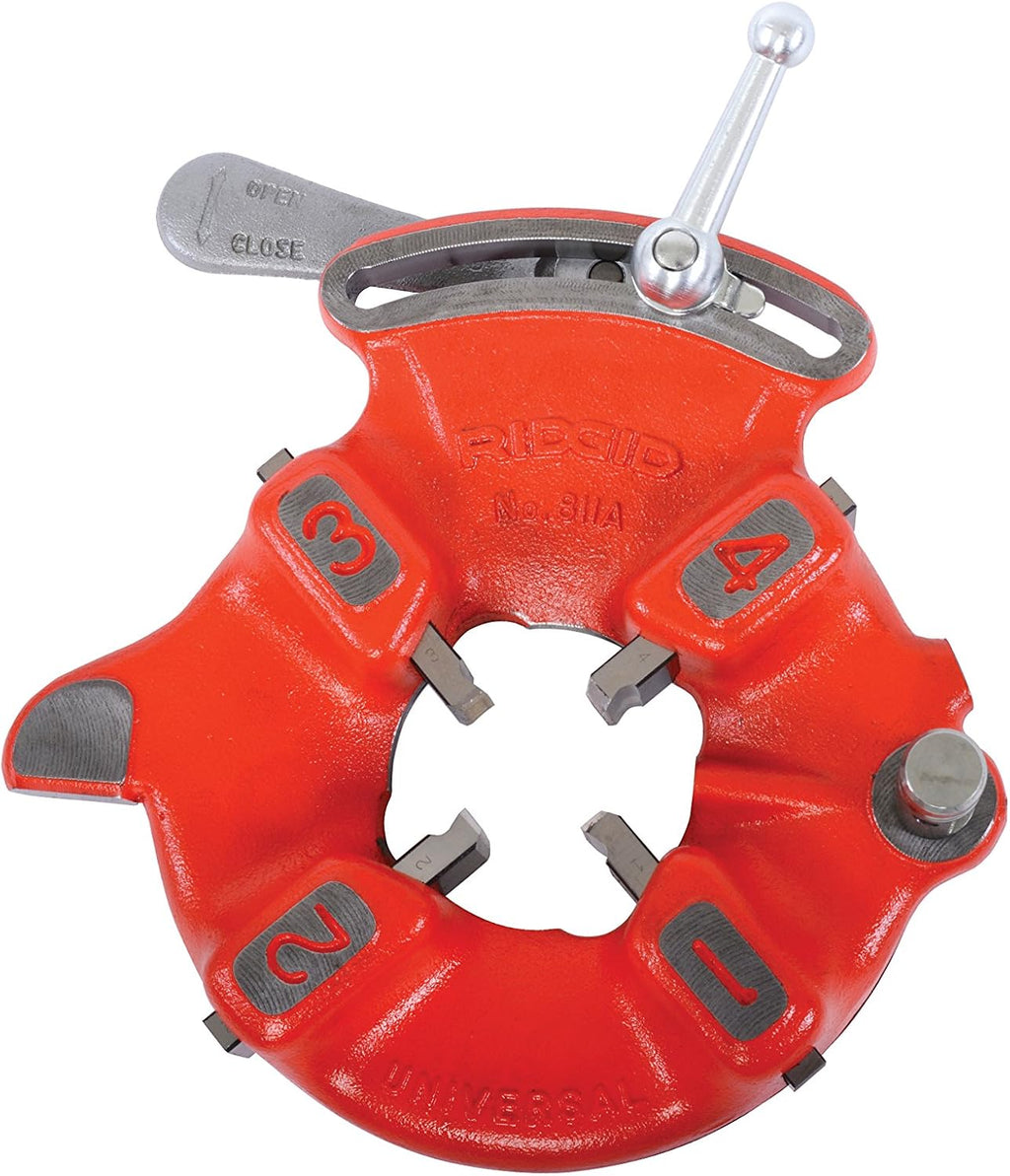 RIDGID 97065 811A Universal Quick Opening Right Hand Oiling Die Head for 1/8-Inch to 2-Inch NPT Pipes, Durable Cast Iron Construction, Red