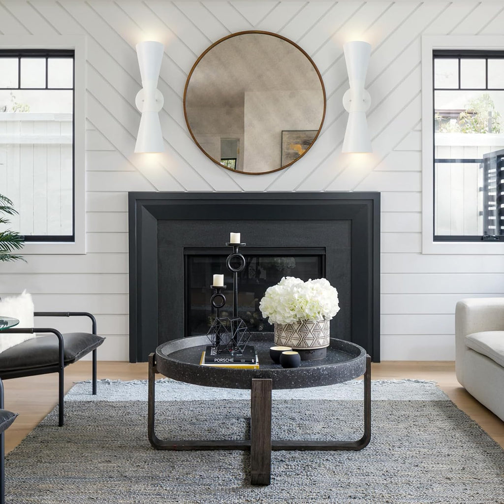 Modern Indoor Wall Sconces Set of 2, Up and Down White Wall Sconces, Mid Century Indoor Wall Light Fixture, Hardwired Wall Mounted Lamp for Living Room, Bathroom, Bedroom, Hallway, 18inches