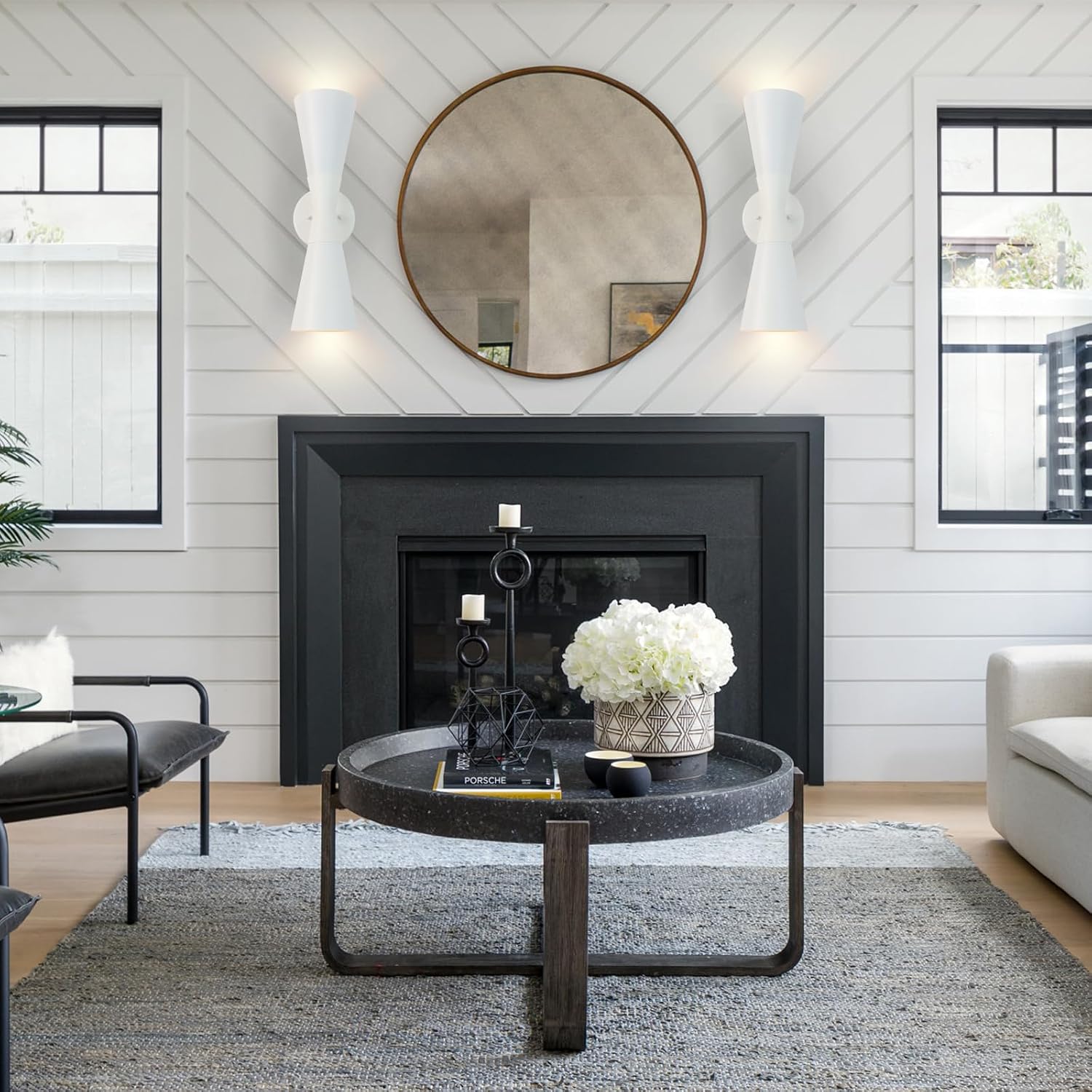 Modern Indoor Wall Sconces Set of 2, Up and Down White Wall Sconces, Mid Century Indoor Wall Light Fixture, Hardwired Wall Mounted Lamp for Living Room, Bathroom, Bedroom, Hallway, 18inches