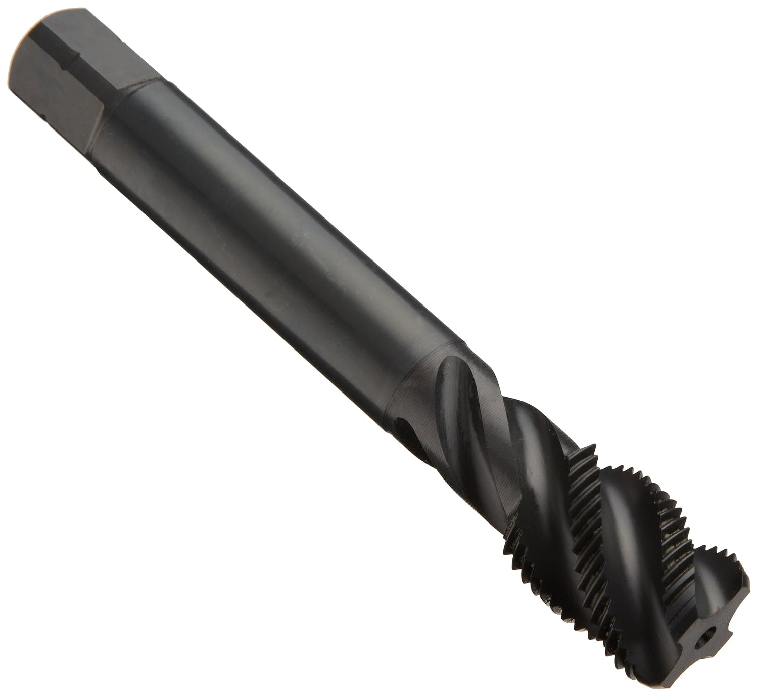 Dormer E043 Powdered Metal Pipe Tap, Spiral Flute, BSP, Black Oxide Finish, Round Shank with Square End, Modified Bottoming Chamfer, 1/2'-14 Thread Size