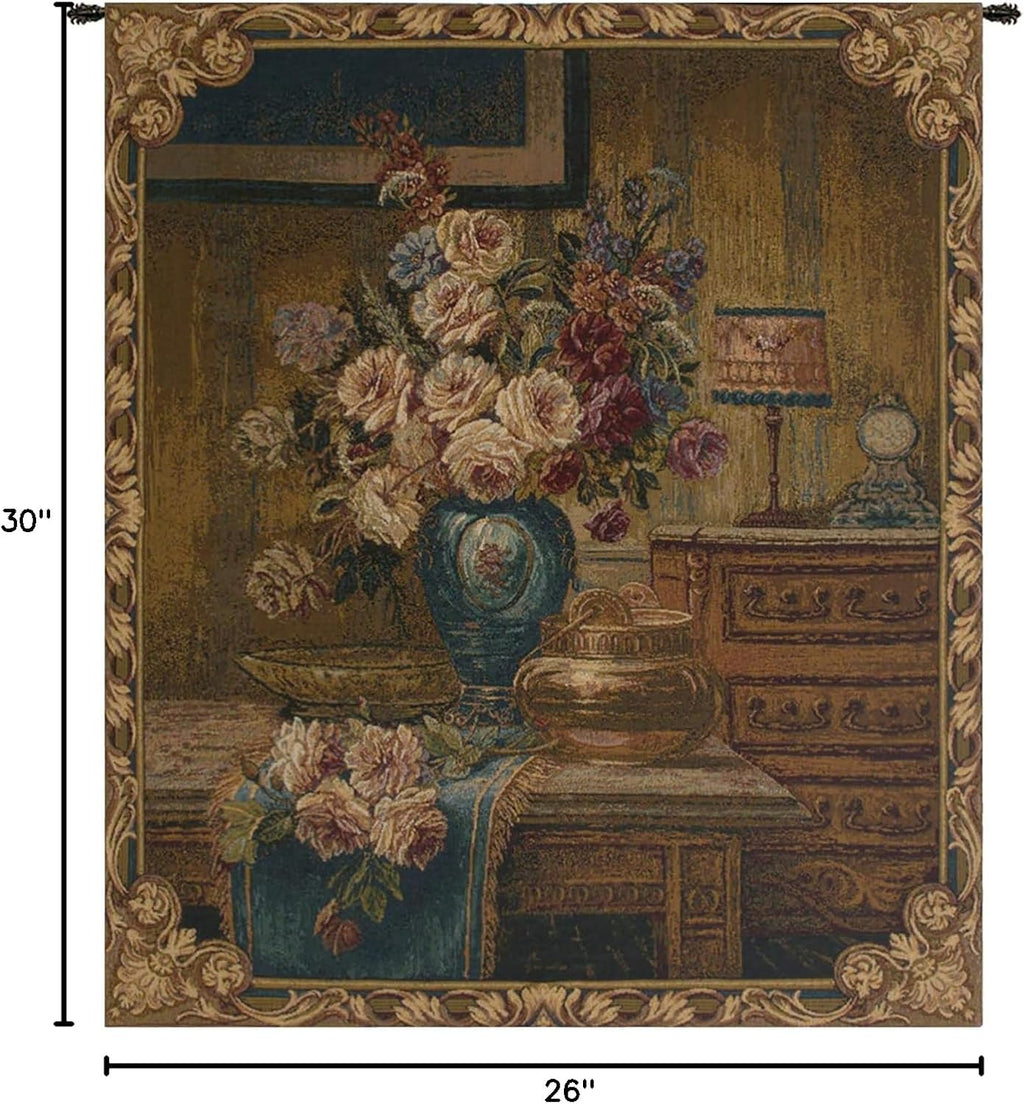 Charlotte Home Furnishings Italian Tapestry Wall Hanging 30x 26 in Floral Setting Wall Art Floral Tapestry for Bedroom Aesthetic Living Room and Home Decor European Soft Cotton Jacquard Woven