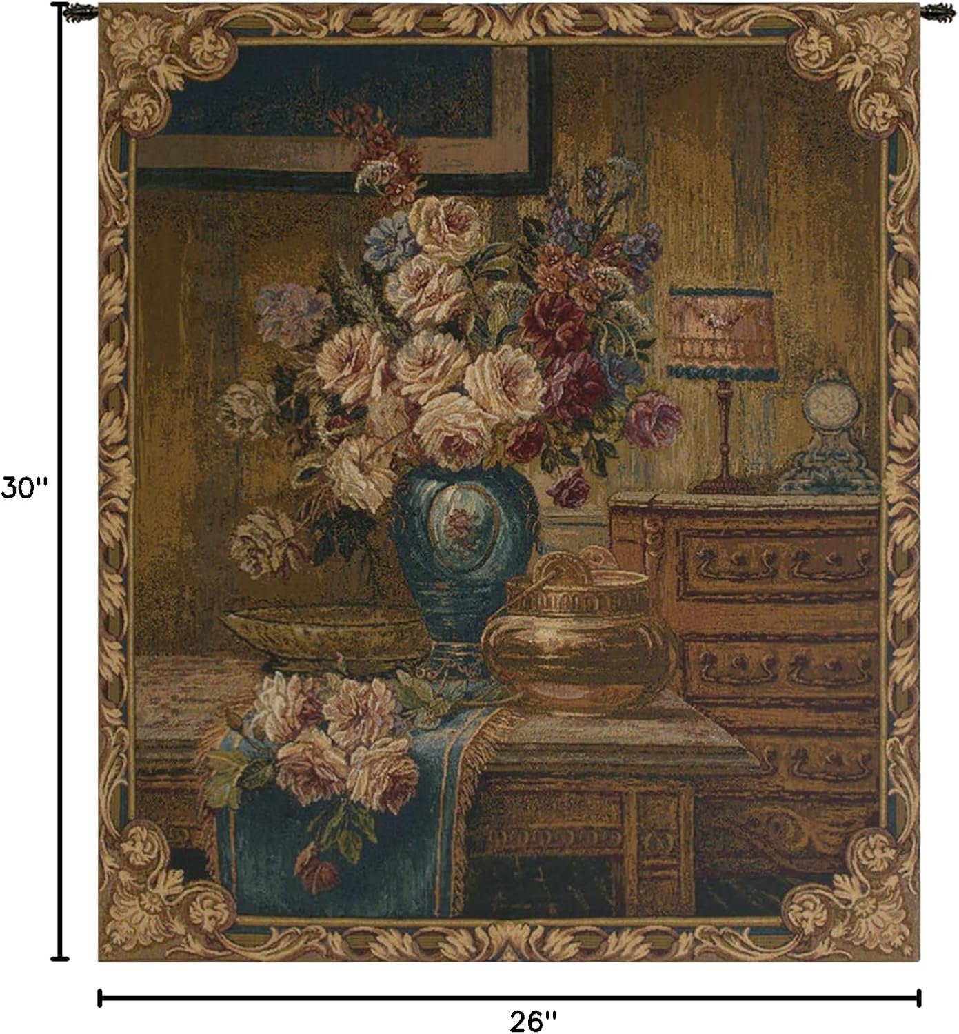 Charlotte Home Furnishings Italian Tapestry Wall Hanging 30x 26 in Floral Setting Wall Art Floral Tapestry for Bedroom Aesthetic Living Room and Home Decor European Soft Cotton Jacquard Woven