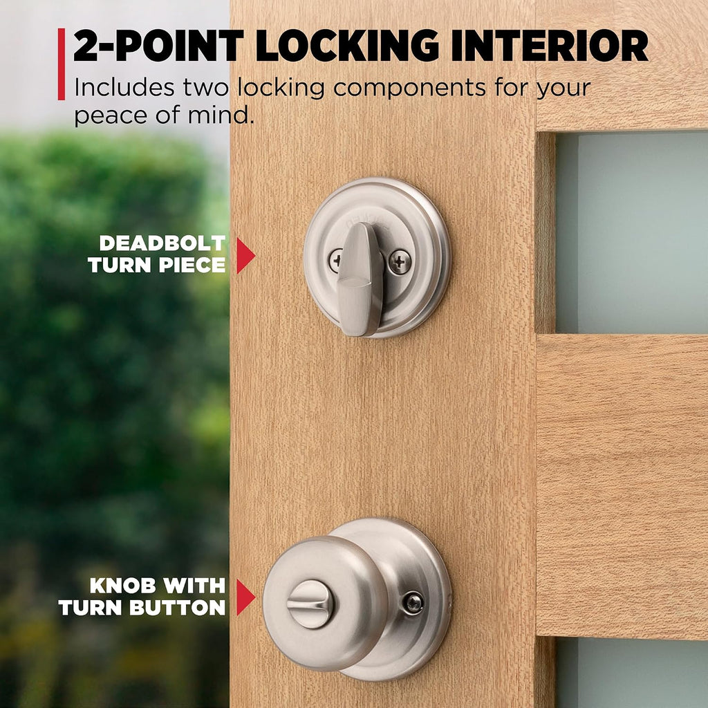 Kwikset Montara Front Door Lock Handle and Deadbolt Set, Entry Handleset Exterior with Interior Doorknob, Satin Nickel, Pick Resistant SmartKey Rekey Deadbolt Security, with Microban Protection
