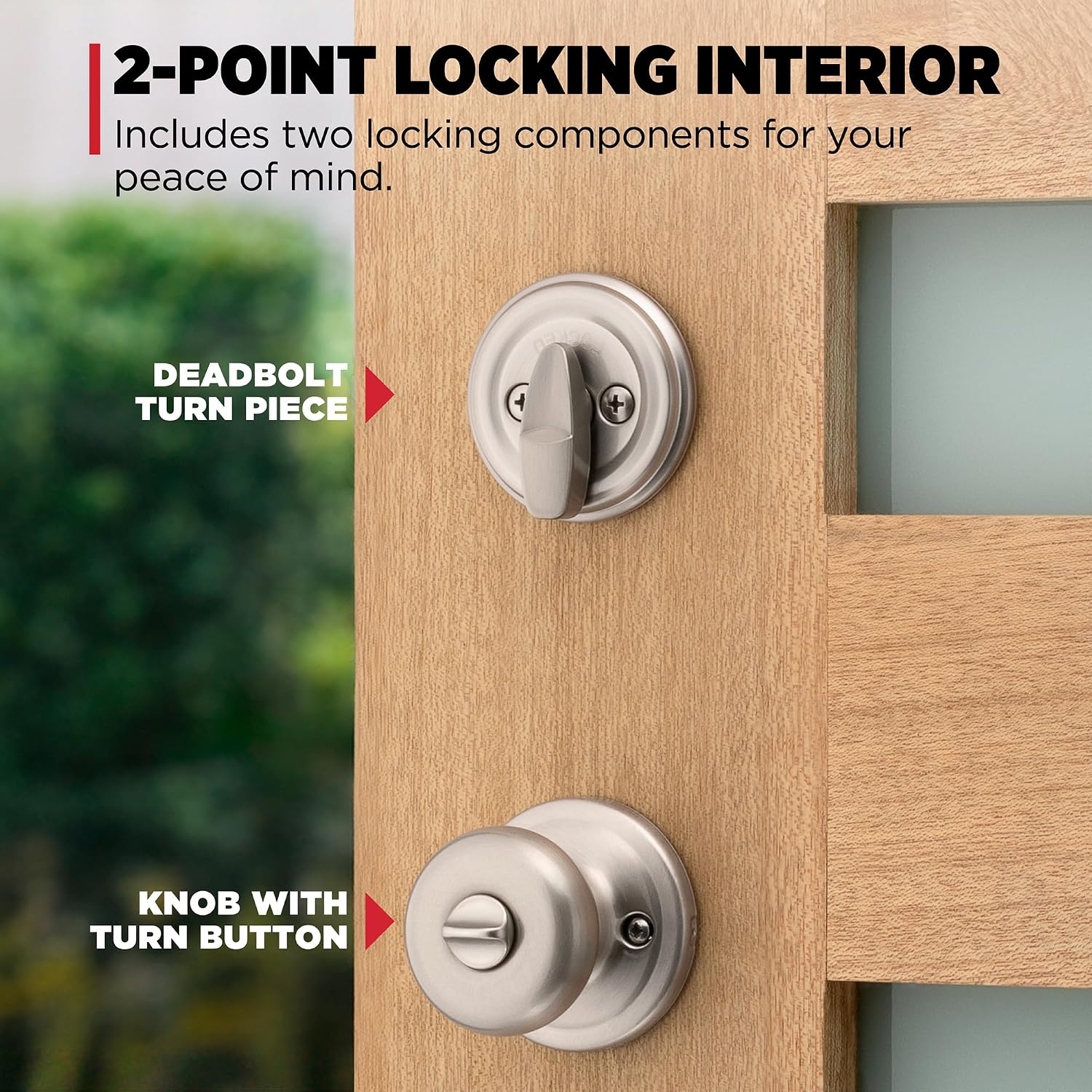 Kwikset Montara Front Door Lock Handle and Deadbolt Set, Entry Handleset Exterior with Interior Doorknob, Satin Nickel, Pick Resistant SmartKey Rekey Deadbolt Security, with Microban Protection