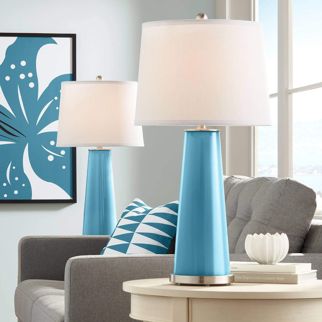 Color + Plus Leo 29 1/2' Great Falls Blue Glass Table Lamps Set of 2