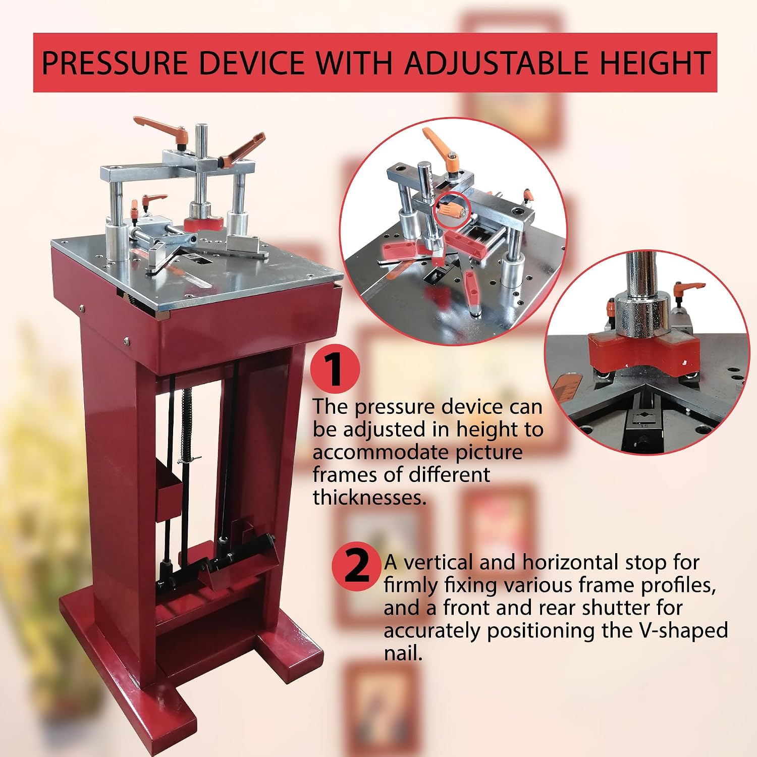 HayWHNKN Manual Picture Framing Machine Iron Foot Pedal V-Nailer, Wood Corner Frame Joiner for Picture Frames 7-15mm V-Nails (Frame Width 6-150mm/Thickness 6-100mm) for Family or Small Workshops