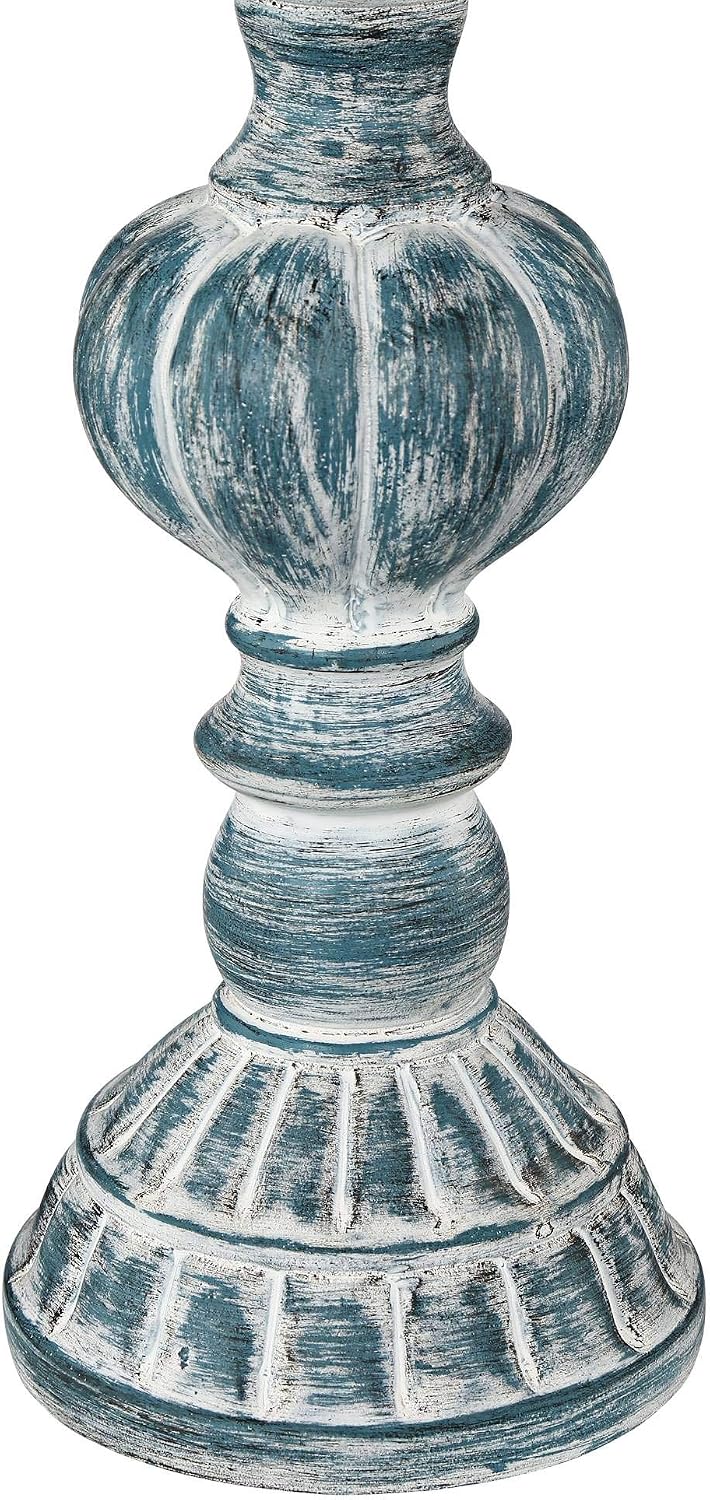 Regency Hill Tanya Country Cottage Core Traditional Style Table Lamps 26.5' High Set of 2 Blue Wash Resin Burlap Linen Drum Shade Decor for Living Room Bedroom House Bedside Nightstand Home