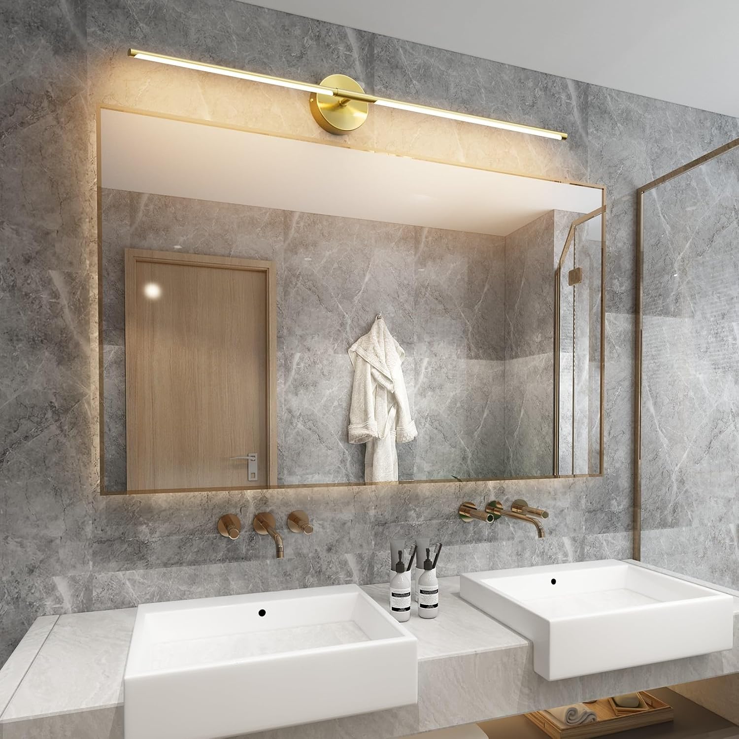 40Inch Hardwired Gold Wall Sconces Set of Two,360° Rotate Modern Linear Wall Light 30W Gold Vanity Light 3000K for Bathroom, Living Room(2 Pack)