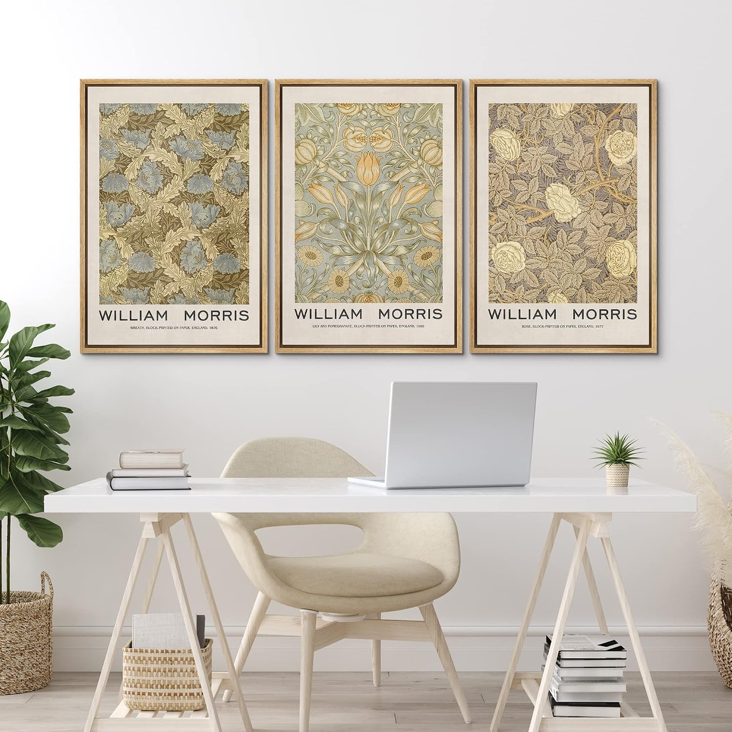 MUDECOR Framed Canvas Print Wall Art Set William Morris Floral Tapestry Pattern Nature Wilderness Wilderness Illustration Modern Art Decorative Realism Rustic Vintage for Bedroom - 24'x36'x3 Natural