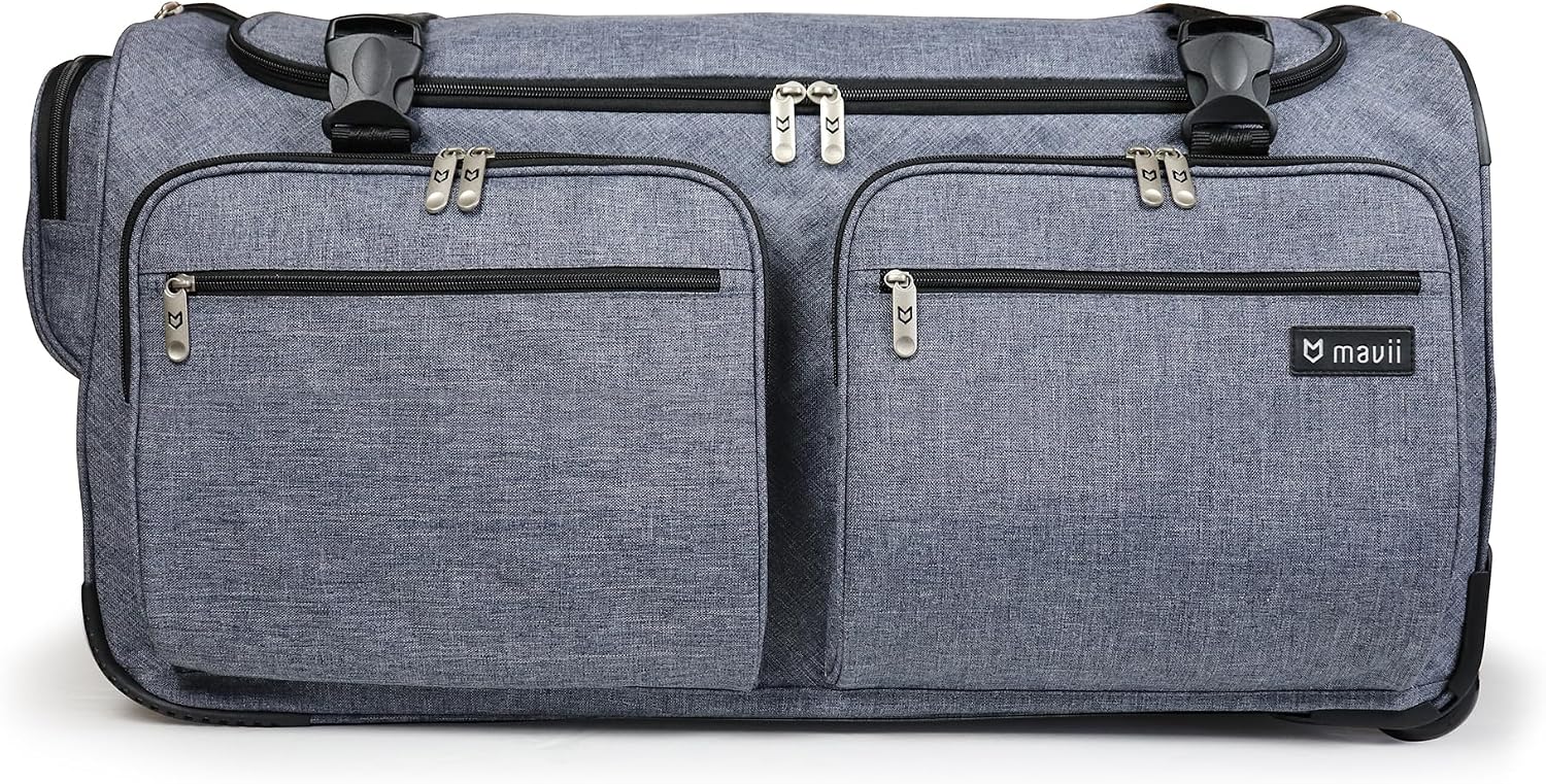 Mavii Deluxe Dance Bag with Garment Rack, 28 Inch Rolling Duffel for Competitions & Travel, Patent-Pending Stability Frames, Lightweight Aluminum Rack, Wheeled Upright Luggage, Heathered Gray