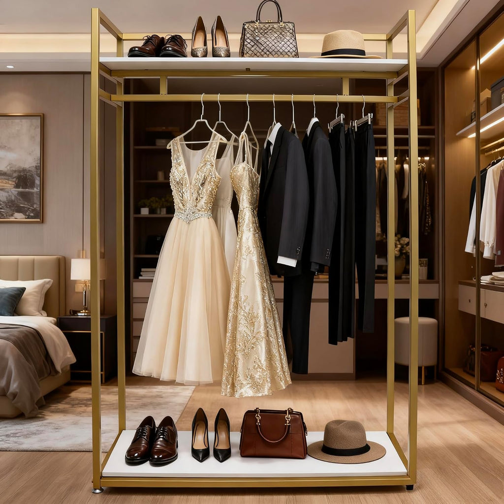 71' Clothing Store Garment Rack with Shelves,Wedding Dress Rack Clothes Retail Display Rack Heavy Duty Commercial, Studio Boutique Racks Shoes Bags Clothes Organizer