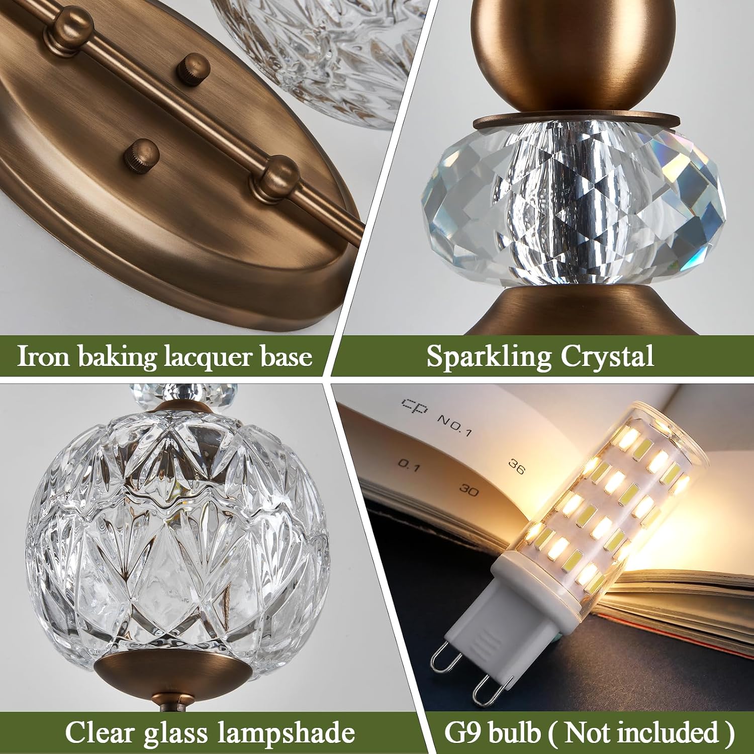 Piepooye Vintage Gold Wall Sconce Set of Two Mid Century Brushed Brass with Glass Globe Shade Vanity Light Indoor G9 Bulb Wall Light for Bathroom Farmhouse Bedroom Living Room Hallway
