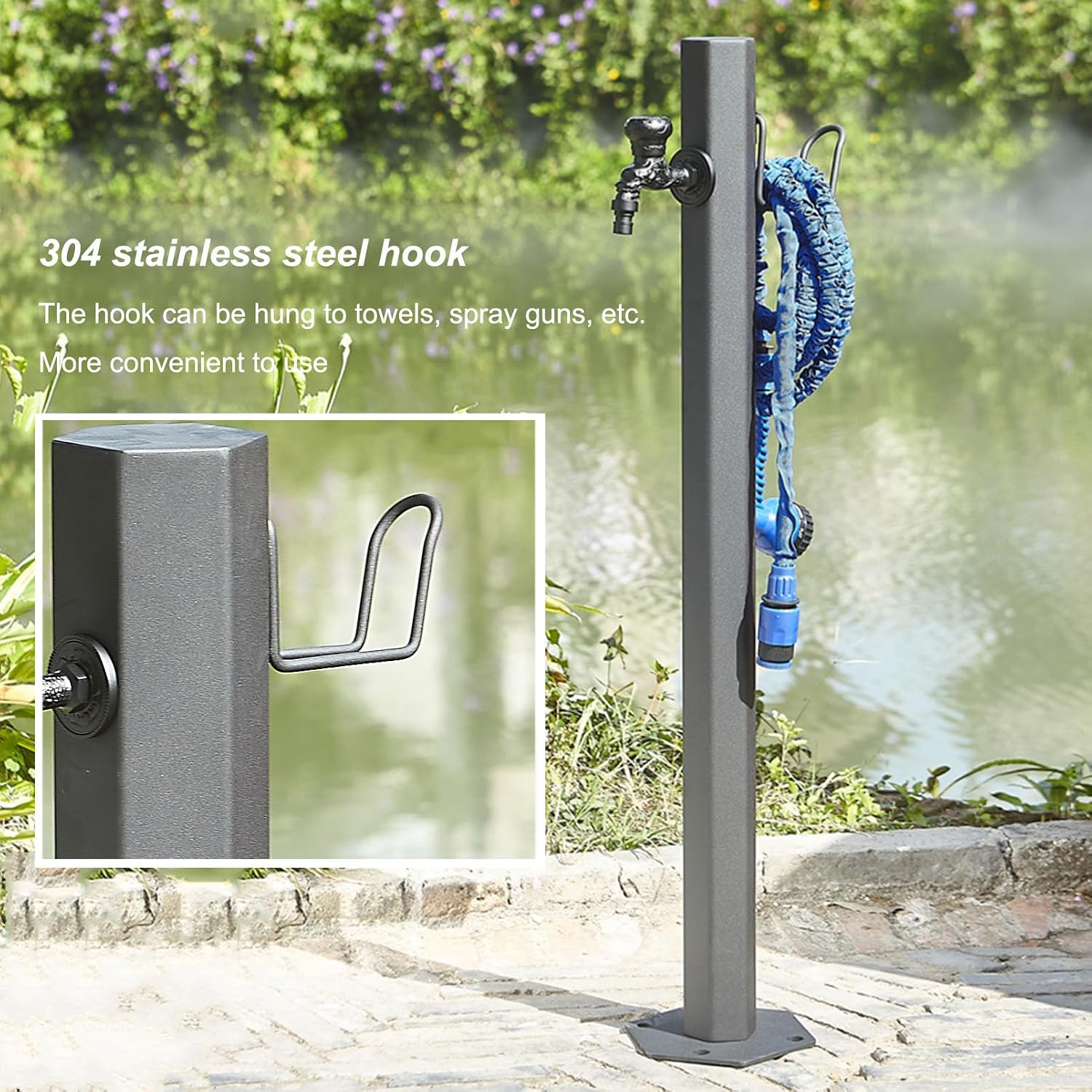 Garden Water Column Water Fountain for Patio Yard, Floor Mounted Water Tap Stainless Steel Water Pipe, Anti-Freeze Crack Standing Faucet for Watering/Irrigation, Water St（Style 3-20.5CM×86CM）
