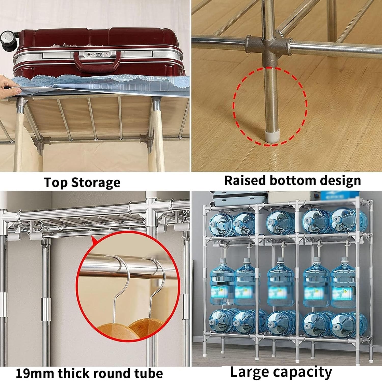 Portable Closet Wardrobe with Cover Metal Garment Rack for Hanging Clothes and Shelves for Bedroom (Color : A, Size : 17