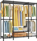 Ulif E3 Heavy Duty Garment Rack, 4 Tiers Freestanding Closet Organizer System with 5 Shelves, Metal Closet Organizer and Storage System for Clothes, Max Load 850lbs, 58.4'W x 15.7'D x 77.3'H, Black