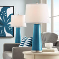 Color + Plus Leo 29 1/2' Tall Cylinder Modern Coastal End Table Lamps Set of 2 Oceanside Blue Brushed Nickel Finish Glass White Shade Living Room Bedroom Bedside Nightstand House Office Home Reading