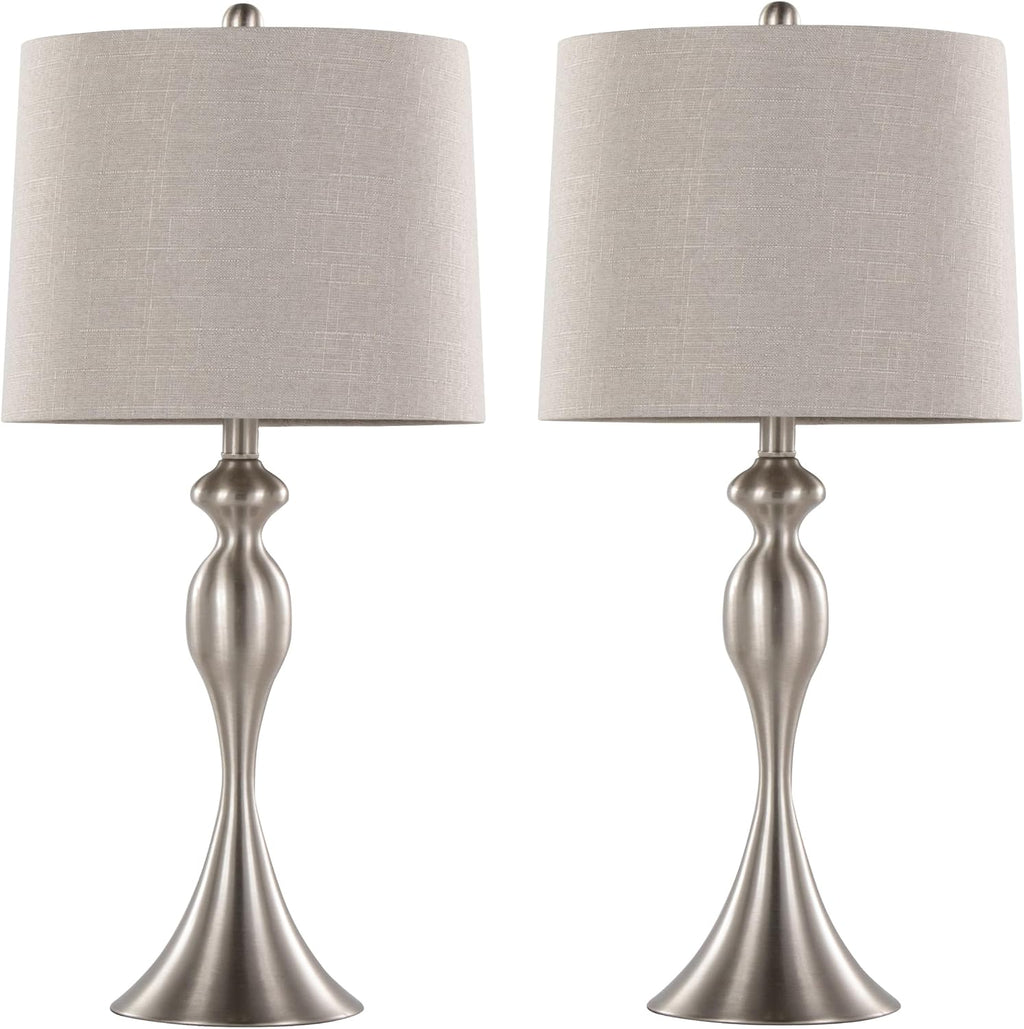 Ashland 27' Metal Table Lamps Set of 2, Desk Lamp, Bedside Lamps for Night Stands, Nightstand Lamp, Small Lamp, Small Table Lamps for Living Room Set of 2 (Brushed Nickel, Light Grey Linen)