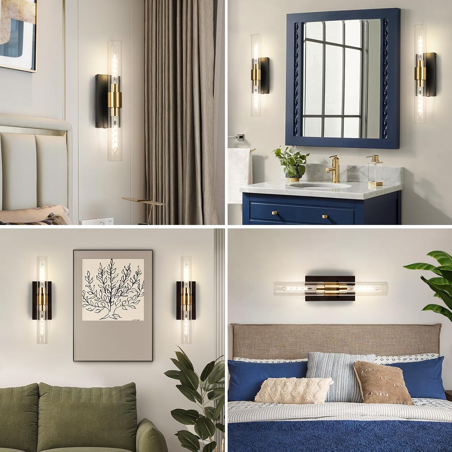 Wall Sconce Set of Two, Battery Operated Wall Sconce, Rechargeable Wall Lamp with Remote, Indoor Non-Hardwired Wall Sconces, Modern Vanity Light for Bedroom, Hallway, Aisle