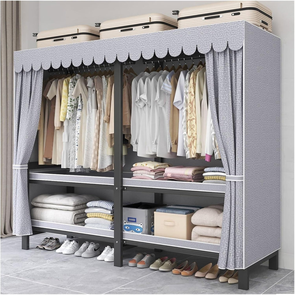 Foldable Portable Wardrobe Closet, Freestanding Clothing Rack, Metal Closet Organizer, Armoire Storage Garment Racks For Hanging Clothes, 30mm Thick Steel Tubes(A,192cm/75.6in)
