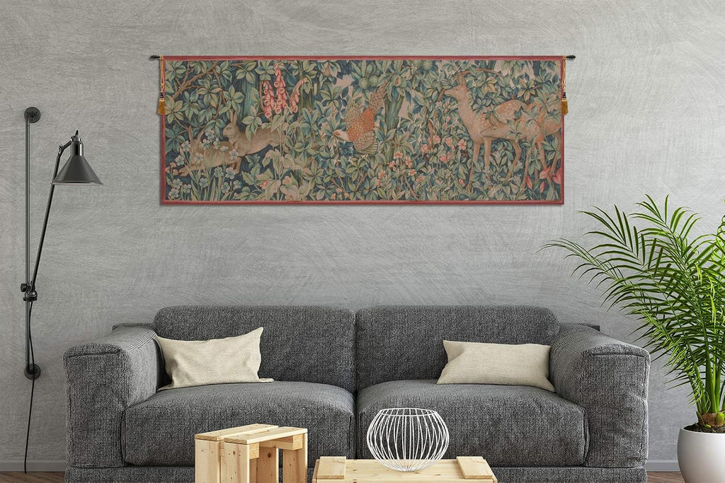 Charlotte Home Furnishings Inc French Boho Tapestry Wall Hanging 29 x 79 in, Rabbit, Pheasant, and Doe Aesthetic Woven Wall Art decor for Living Room Home Decor, European Cotton Jacquard Woven