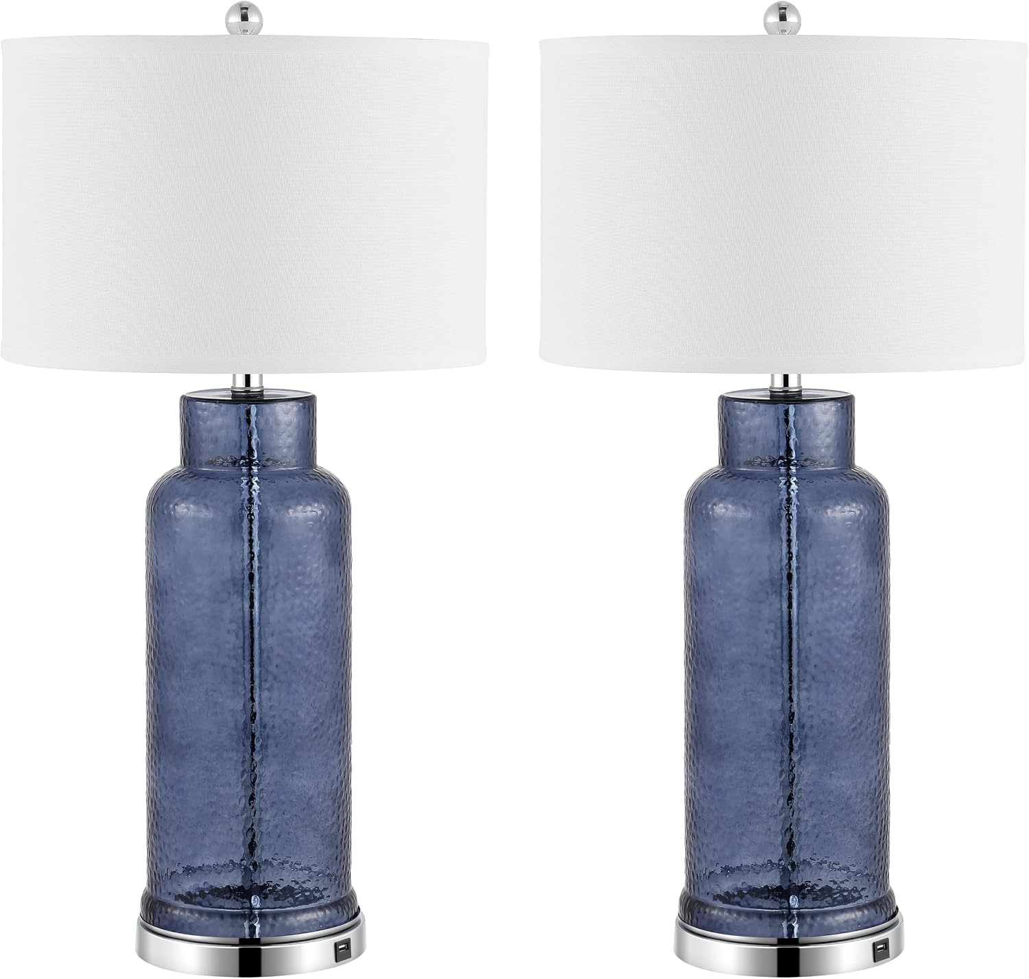 SAFAVIEH Lighting Collection Bottle Glass Blue/Cream 31-inch Table Lamp Set of 2 with USB Charging Port (LED Bulbs Included)