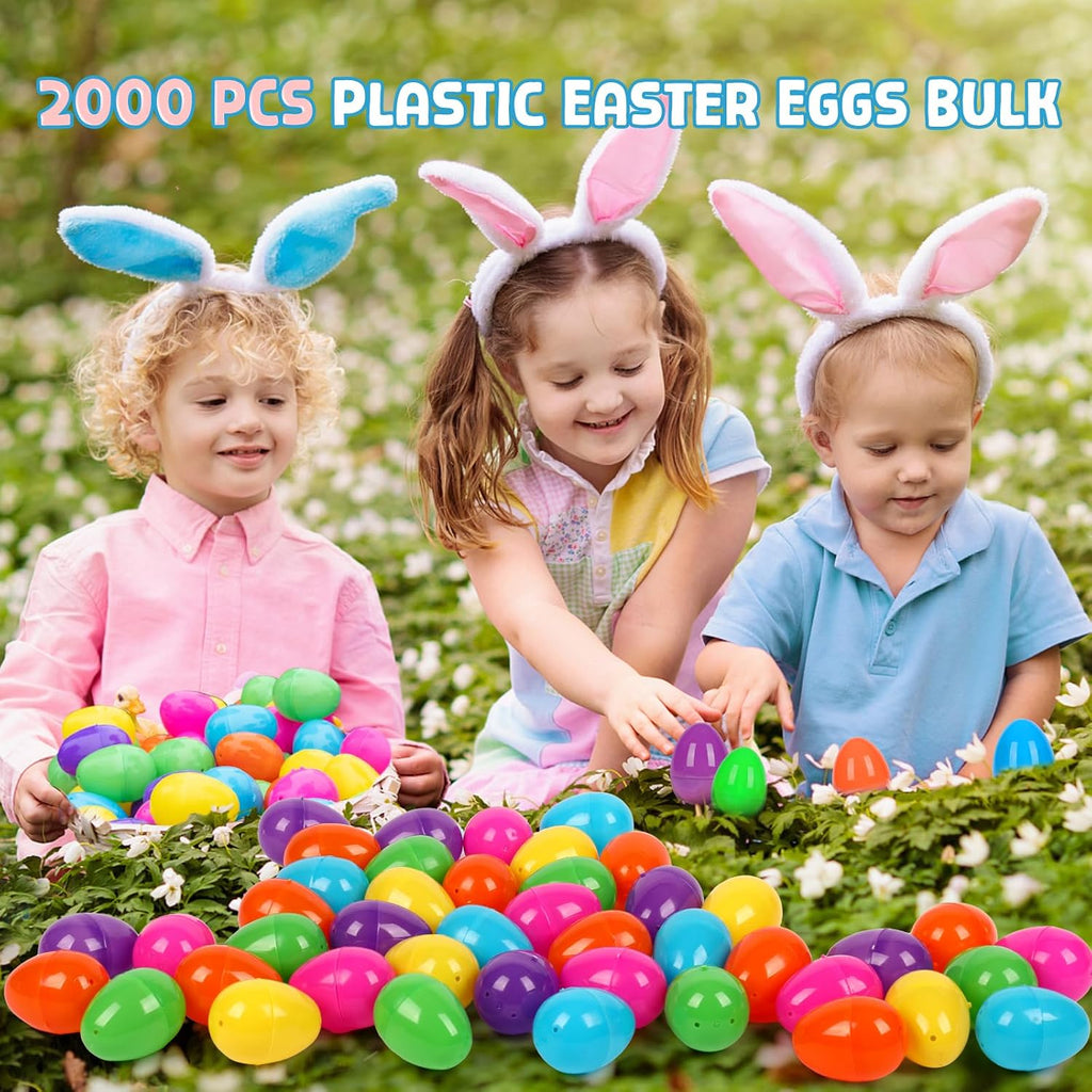 YEAHBEER 2000 Pcs Easter Eggs, 2.4' Assorted Bright Colors Plastic Easter Eggs for Easter Hunt, Basket Stuffers Fillers, Easter Themed Decorations, Theme Party Favor, Classroom Prize Supplies