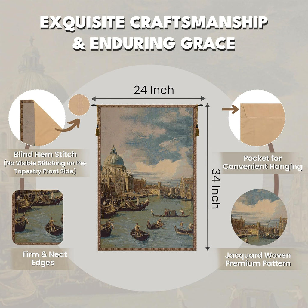 Charlotte Home Furnishings Inc. Saint Mary Of Health And The Grand Canal Vertical Italian Tapestry Wall Hanging 34 X 24 Inch Viscose Cotton & Polyester Blend Wall Art Perfect Wall Decor