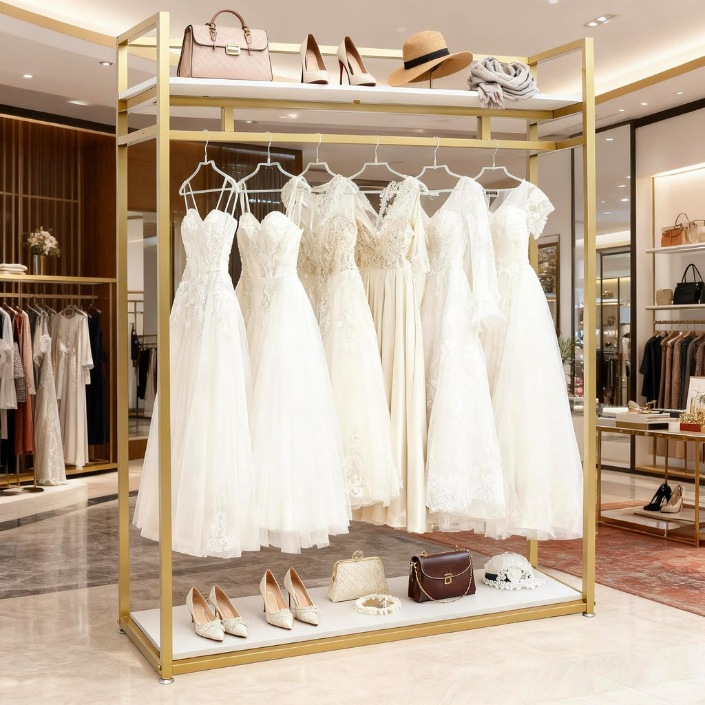 71' Clothing Store Garment Rack with Shelves,Wedding Dress Rack Clothes Retail Display Rack Heavy Duty Commercial, Studio Boutique Racks Shoes Bags Clothes Organizer