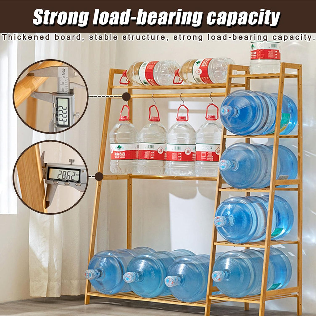 Garment Racks for Hanging Clothes - Closet System with Side Trouser Rack - Clothing Rack with 5 Tiers Shelves Bamboo Clothing Rack for Balcony,Living Room,Bedroom,Walnut,145×123cm/57×48in