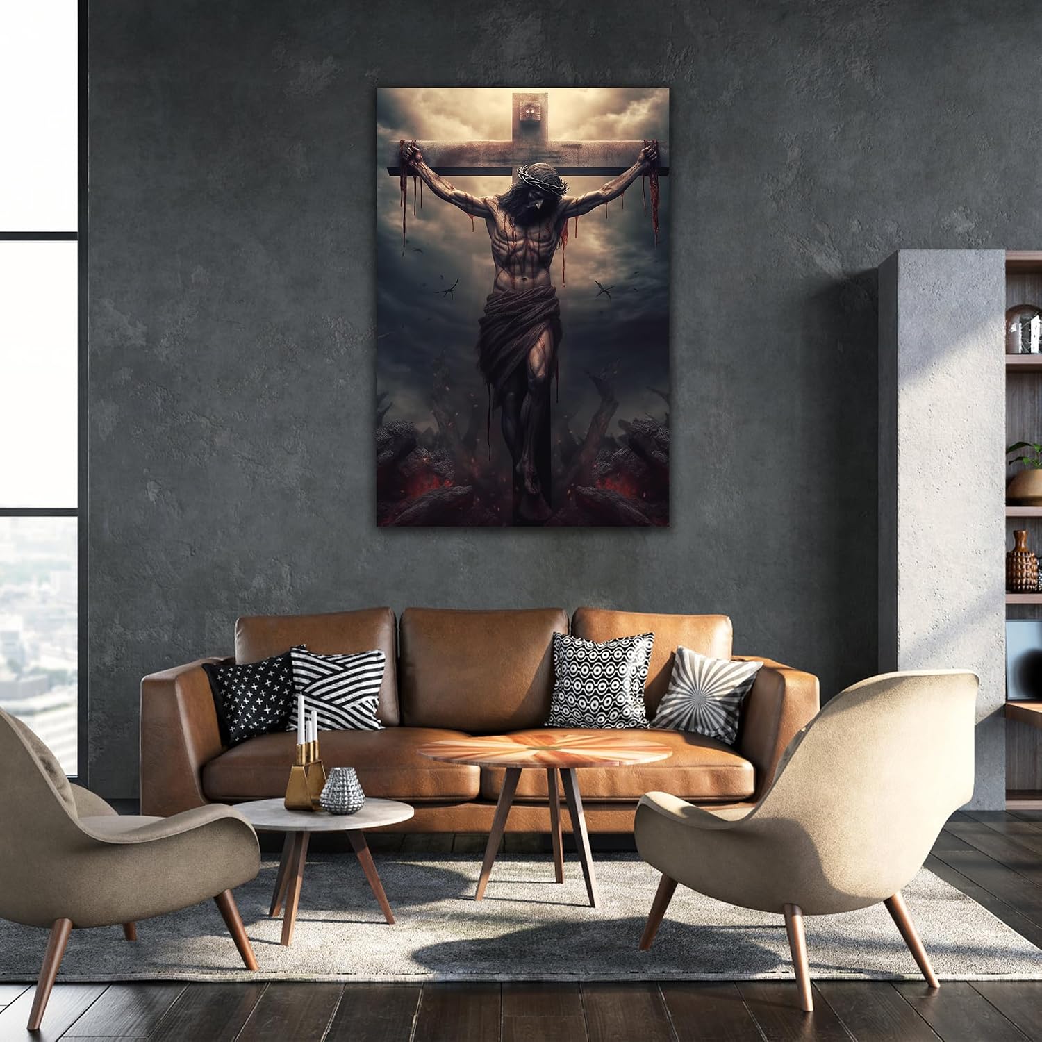 ANRUOXI Christian Wall Art, Picture of Jesus Crucifixion Canvas Prints Christian Religious Canvas Wall Decoration, Death of Jesus Poster Printing Living Room Painting Bedroom Church Decor 32'Wx48'H Inch