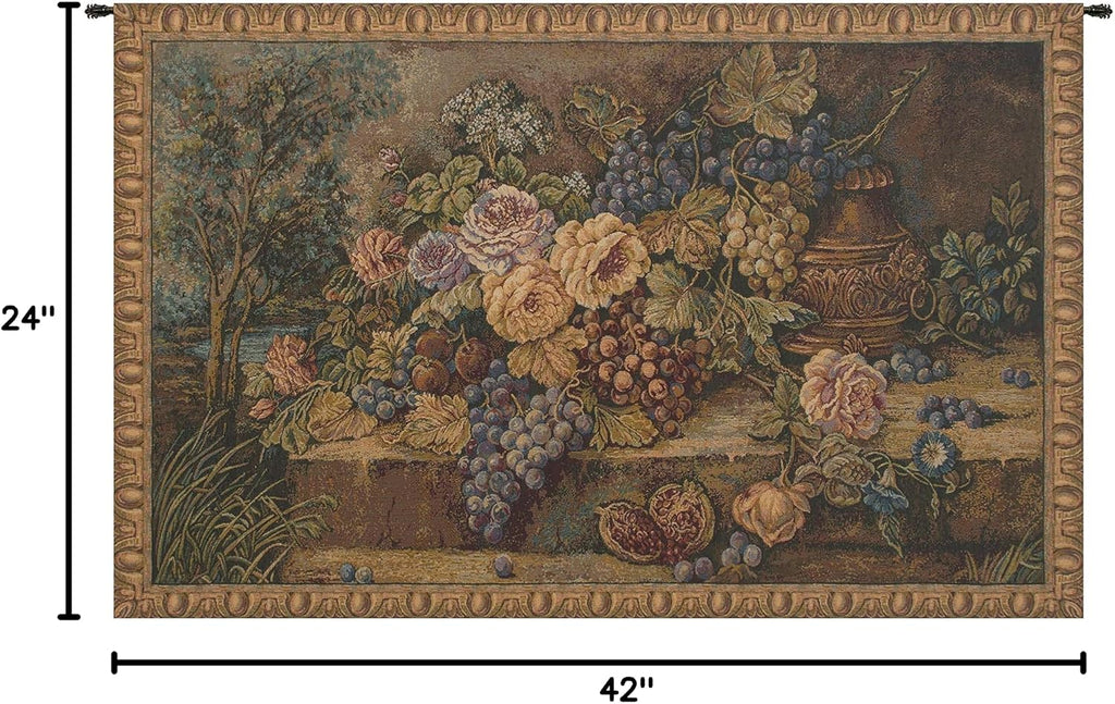 Charlotte Home Furnishings Italian Tapestry Wall Hanging 26x 40 in Bouquet with Grapes Wall Art Floral Tapestry for Bedroom Aesthetic Living Room and Home Decor European Soft Cotton Jacquard Woven