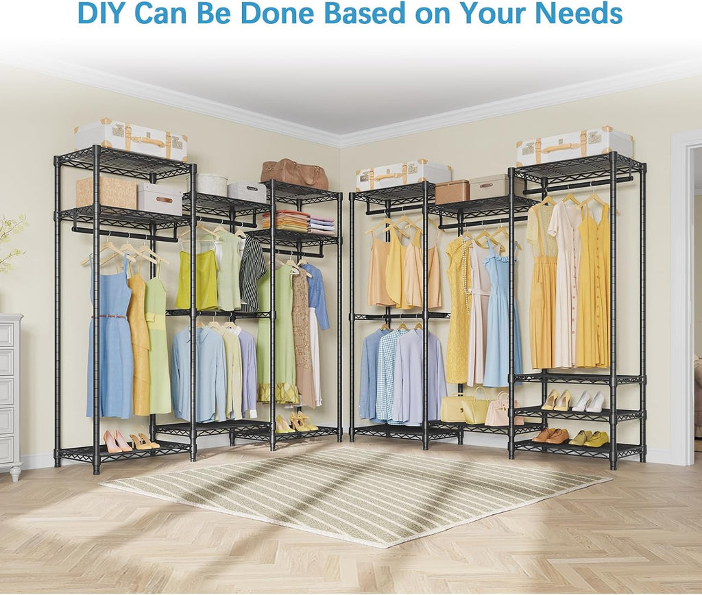 VIPEK V5i Garment Rack Bedroom Armoires Freestanding Closet Organizer, Portable Wardrobe Closet Heavy Duty Clothing Rack with 8 Adjustable Shelves & 4 Hang Rods, 56.7' Lx15.7 Wx76.4 H, Black (Medium)