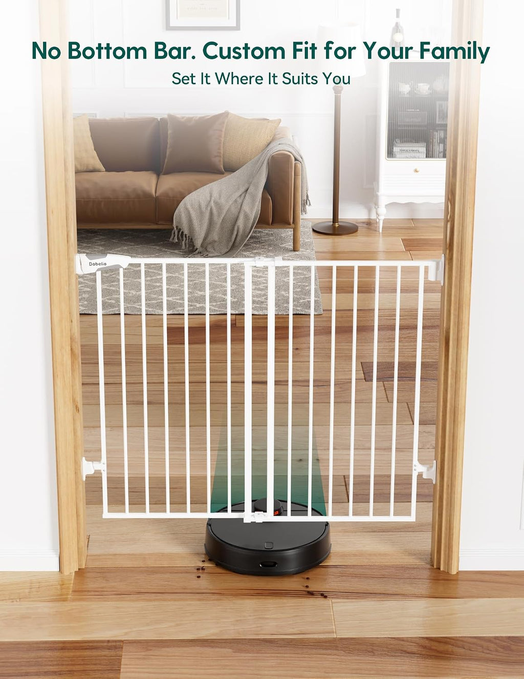 Babelio Baby Gate for Stairs, Kitchen & Doorways, No Bottom Bar| Easy Installation| One-Handed Operation| Auto-Close| Hardware Mount (Drill Needed) Safety Dog Gate (White - 2 Pcs, 26-43' W, 28' H)