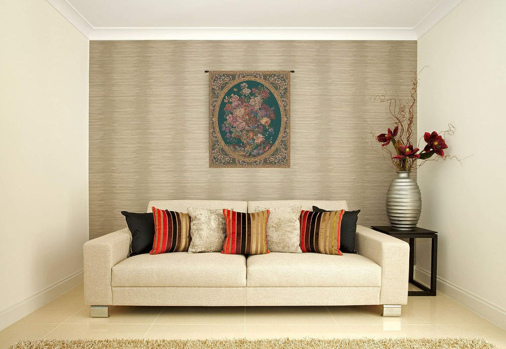 Charlotte Home Furnishings Italian Tapestry Wall Hanging 30x 25 in Floral Vase Green Wall Art Floral Tapestry for Bedroom Aesthetic Living Room and Home Decor European Soft Cotton Jacquard Woven