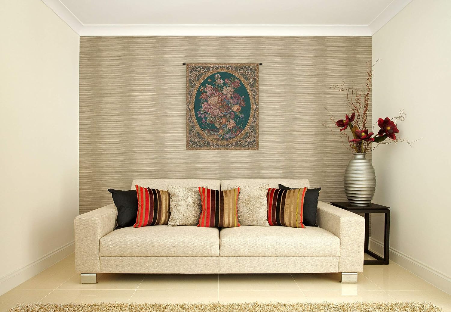 Charlotte Home Furnishings Italian Tapestry Wall Hanging 30x 25 in Floral Vase Green Wall Art Floral Tapestry for Bedroom Aesthetic Living Room and Home Decor European Soft Cotton Jacquard Woven
