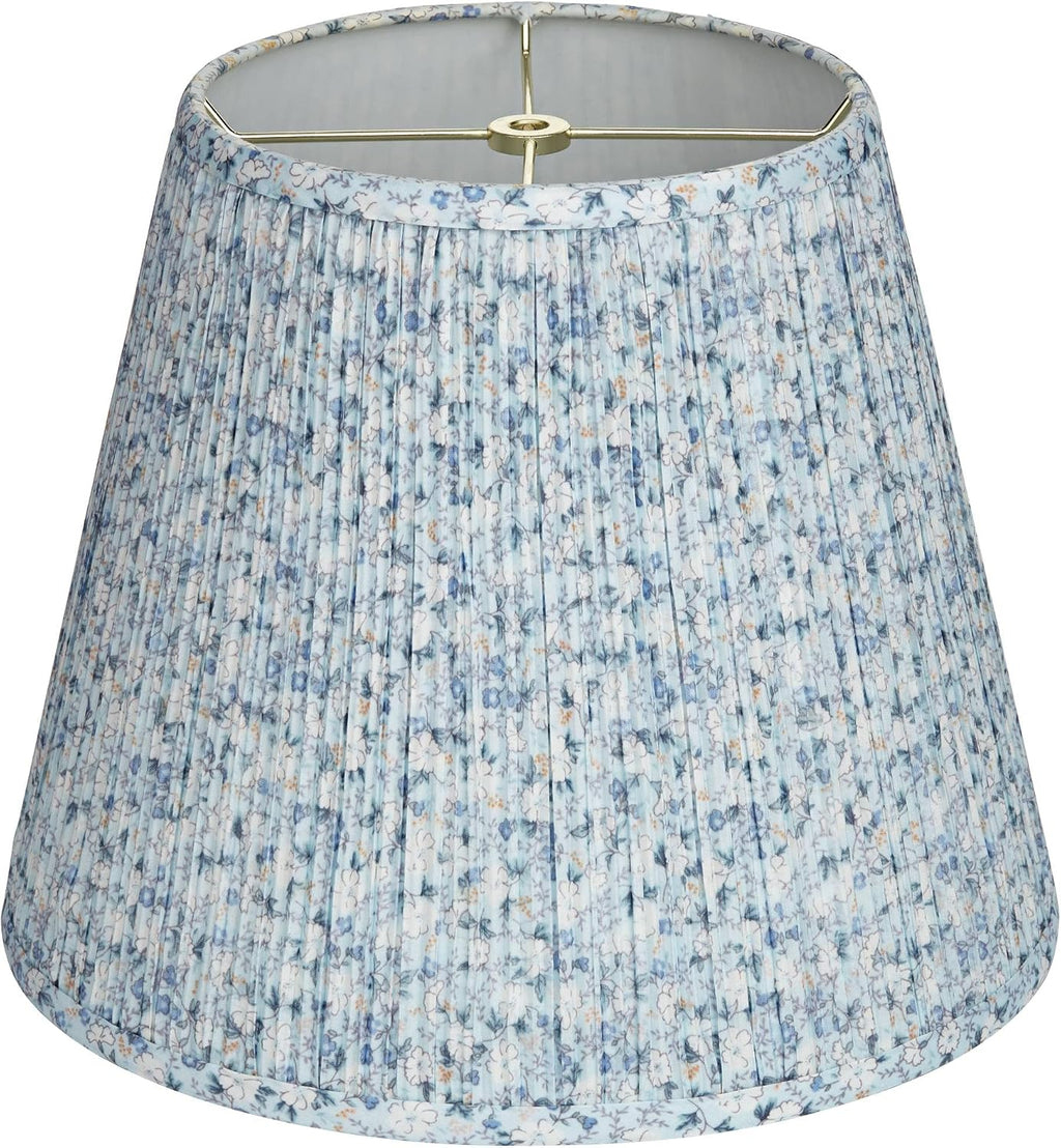 Set of 2 Hardback Pleat Empire Print Cottage Core Lamp Shades Blue Floral Medium 8' Top x 13' Bottom x 10.75' High x 11' Slant Spider with Replacement Harp and Finial Fitting - Springcrest