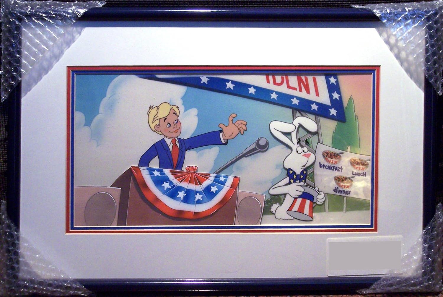 Trix Rabbit for President Original Animation Cel and Background Framed. Toby Bluth