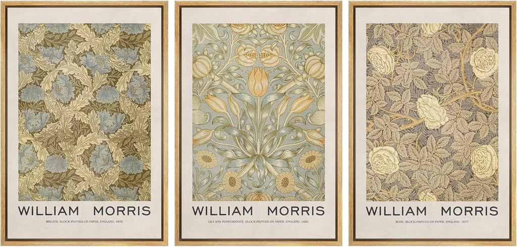 MUDECOR Framed Canvas Print Wall Art Set William Morris Floral Tapestry Pattern Nature Wilderness Wilderness Illustration Modern Art Decorative Realism Rustic Vintage for Bedroom - 24'x36'x3 Natural