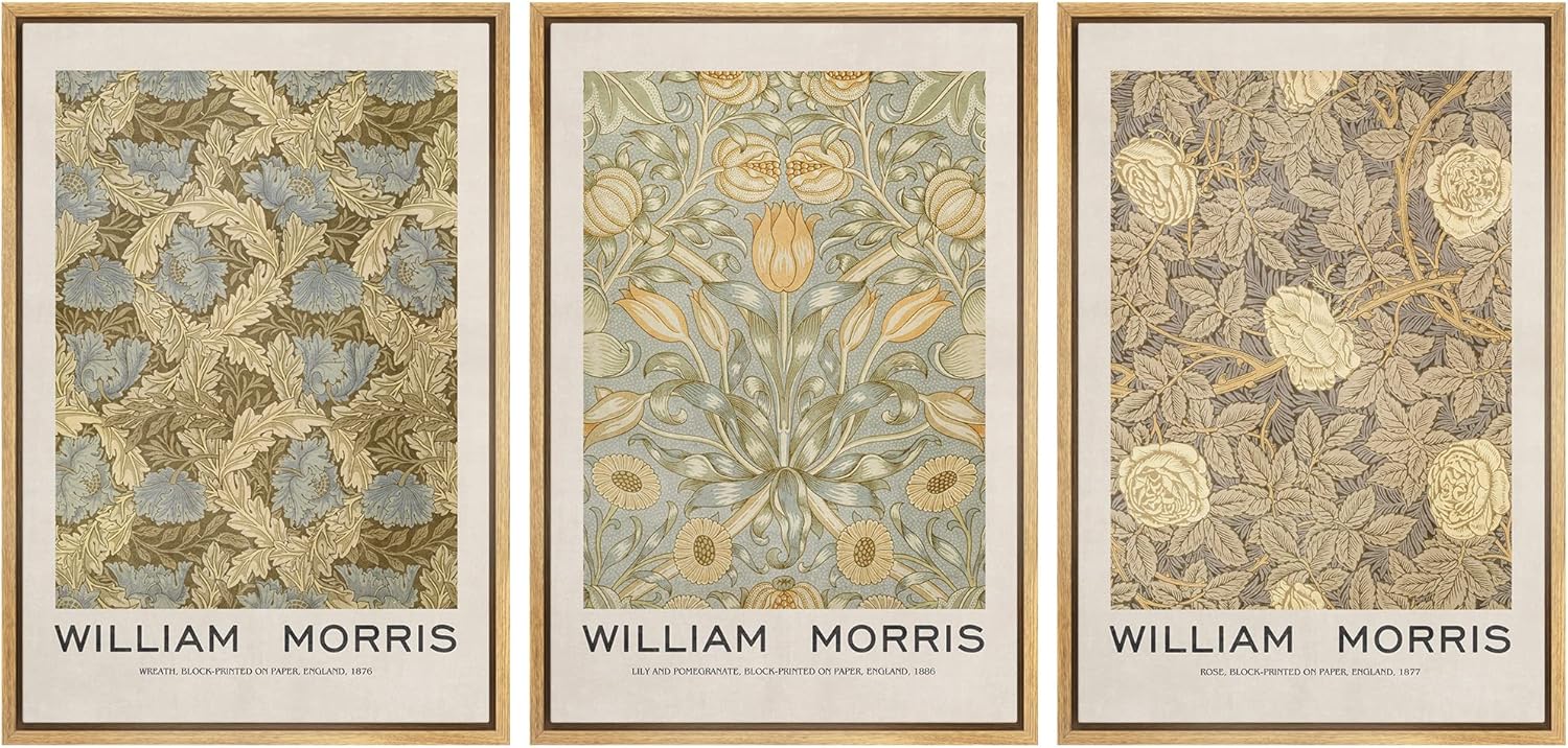 MUDECOR Framed Canvas Print Wall Art Set William Morris Floral Tapestry Pattern Nature Wilderness Wilderness Illustration Modern Art Decorative Realism Rustic Vintage for Bedroom - 24'x36'x3 Natural