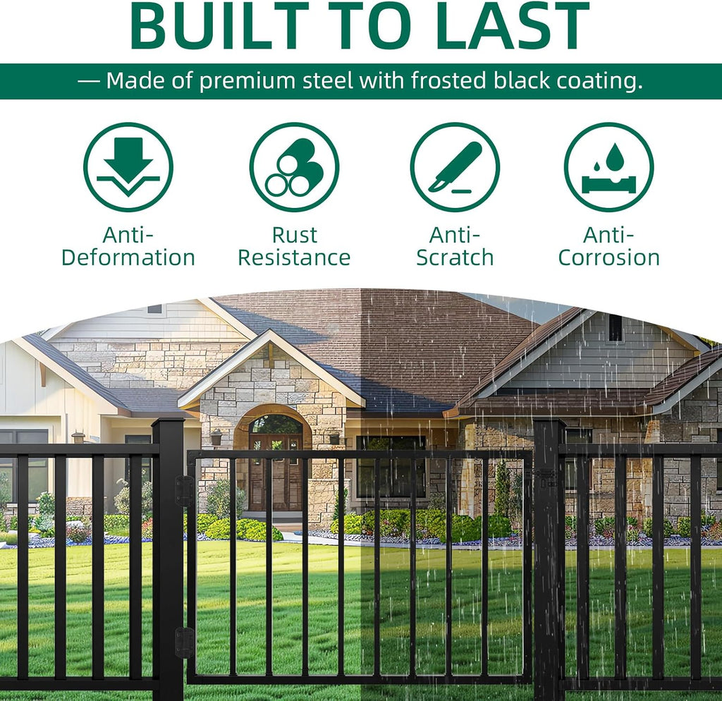 Outdoor Deck Fence Gate Kit, 42''H x 48''W Heavy Duty Steel Gate Anti-Rust Fence Door with Self-Closing Hinges and Latch for Railings, Patios, Gardens, Decks