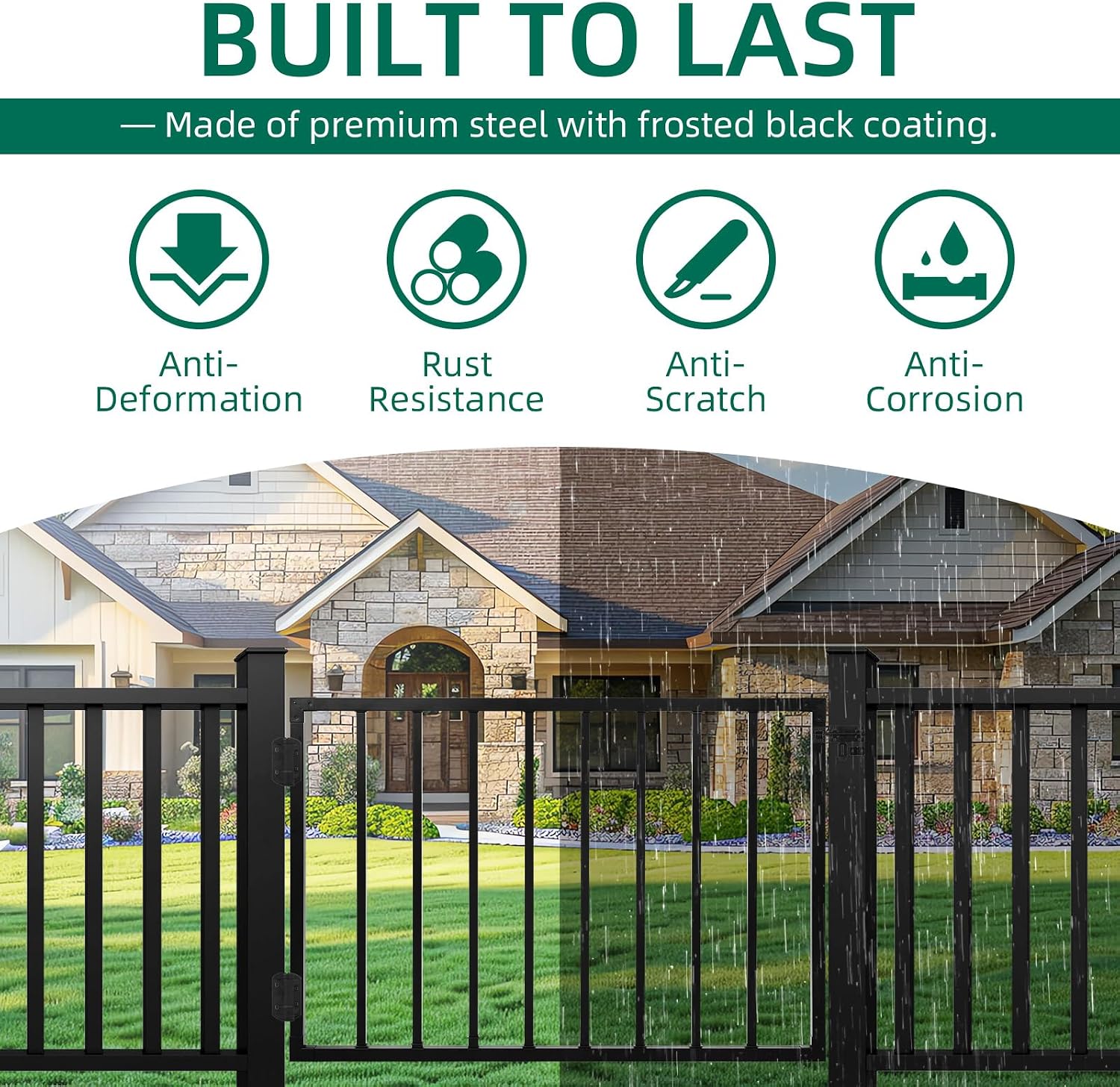 Outdoor Deck Fence Gate Kit, 42''H x 48''W Heavy Duty Steel Gate Anti-Rust Fence Door with Self-Closing Hinges and Latch for Railings, Patios, Gardens, Decks