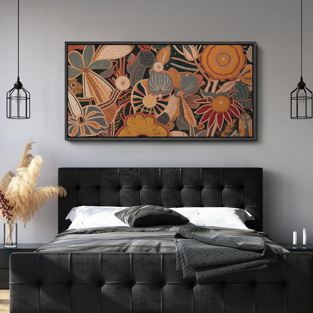 MUDECOR Extra Large Framed Canvas Print Wall Art Retro Botanical Abstraction Earth-Toned Vintage Floral Antique Retro Ready to Hang Painting for Living Room Bedroom Multi-Sizes - 60'x30'