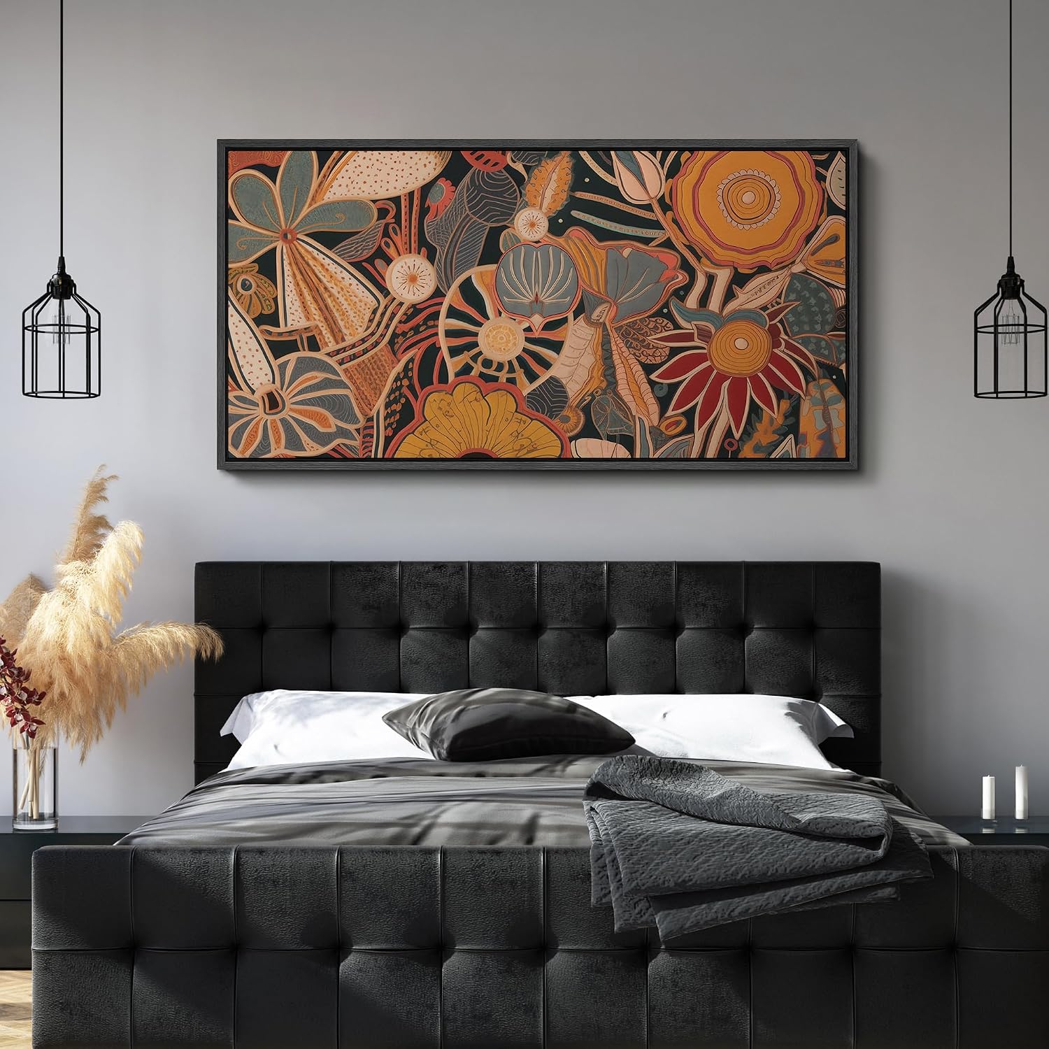 MUDECOR Extra Large Framed Canvas Print Wall Art Retro Botanical Abstraction Earth-Toned Vintage Floral Antique Retro Ready to Hang Painting for Living Room Bedroom Multi-Sizes - 60'x30'