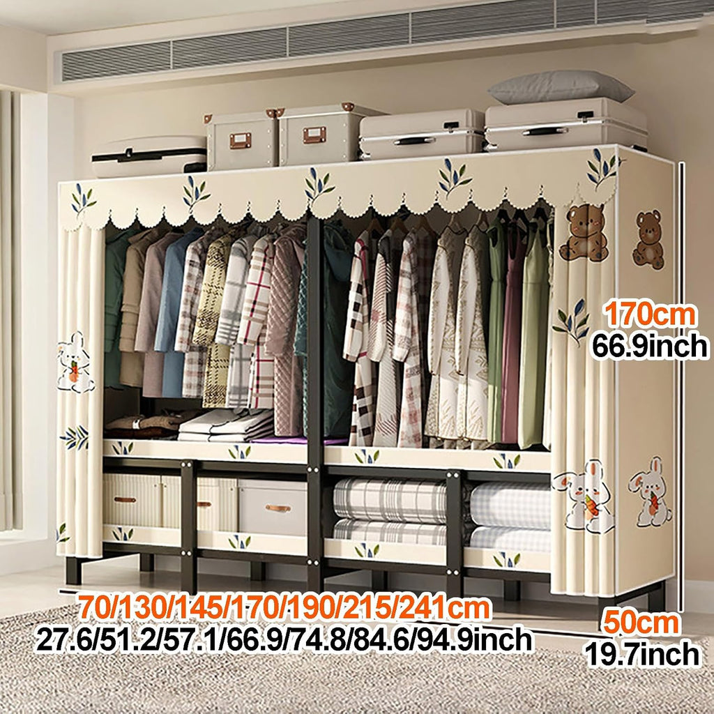 Foldable Closet Wardrobe, Heavy Duty Metal Clothing Rack, Portable Clothes Rack With Cover, Metal Closet Organizer, Armoire Storage Garment Racks For Hanging Clothes(70x170x50cm)