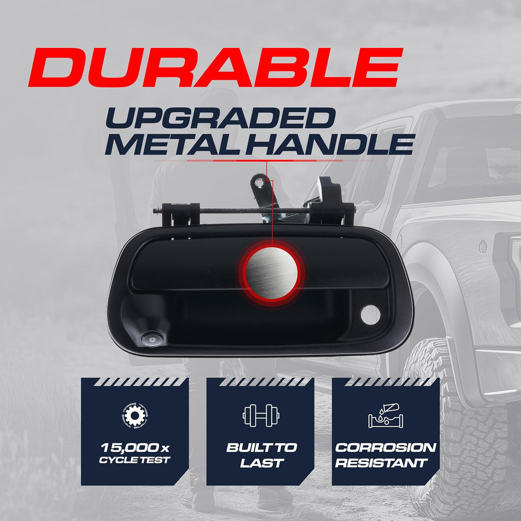 Master Tailgaters Black Metal Tailgate Handle with Backup Camera Replacement for Toyota Tundra (2000-2006) | IP68 Waterproof | Parking Grid Lines Available | Easy to Install