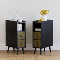 Nightstands Set of 2,Night Stand Bed Side Table with Storage Space,Wooden Bedside Table with Open Shelf,2 Drawers,End Table with Solid Wood Feet for Bedroom,College Dorm,Entryway (Black)