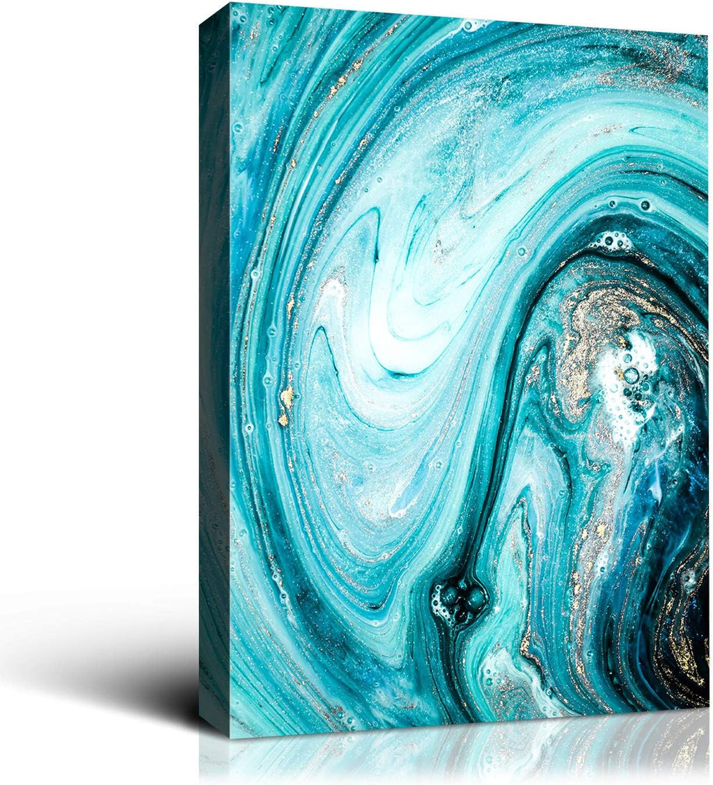 Denzoer Green Texture and Gold Abstract Wall Art Modern Canvas Prints with Solid Wood Frame Wall Pictures for Home Decoration, Ready to Hang - 36x46 inches