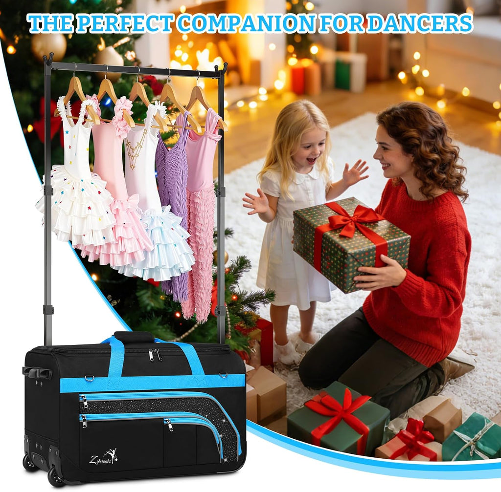 Dance Bag with Garment Rack - 28 Inch Professional Dance Competition Duffle Bag with Rack - Wheeled Dance Suitcase with Multiple Pockets for Dancers, Athlete, Travelers, and Livestreamer